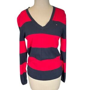 Tommy Hilfiger Bold Red and Black V-Neck Sweater